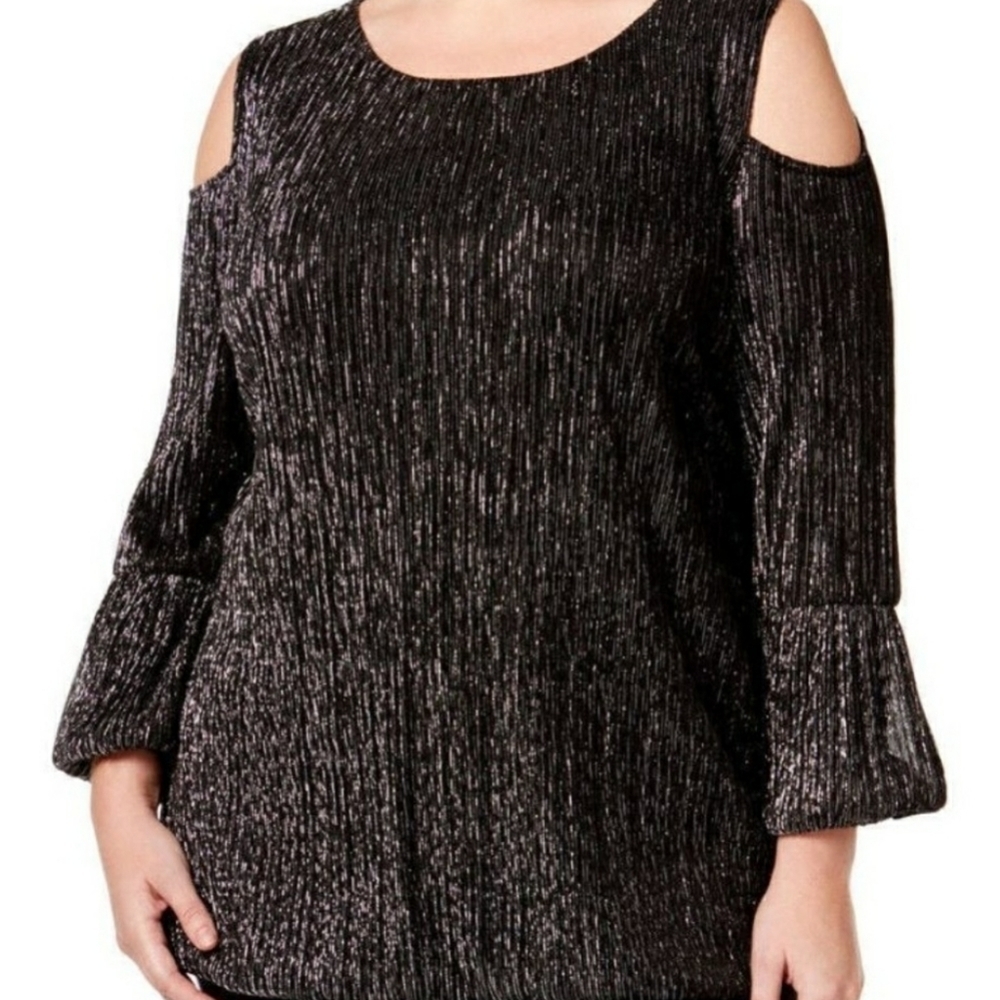 NWT Alfani Silver Metallic Cold Shoulder Blouse 0X